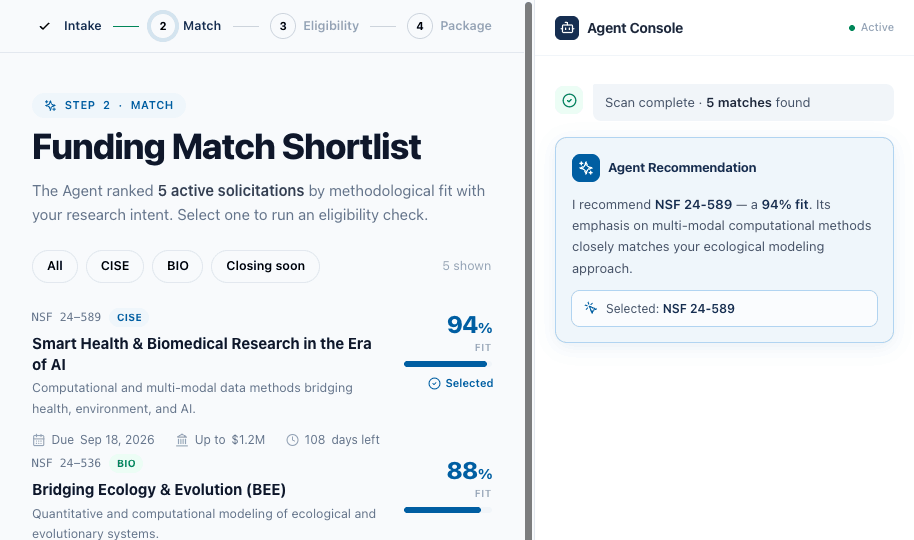Match screen — ranked matches with fit scores