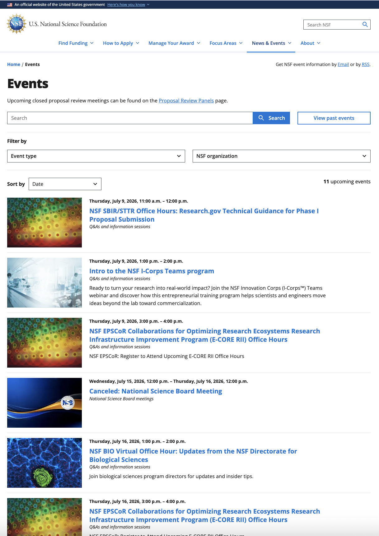 NSF News & Events layouts