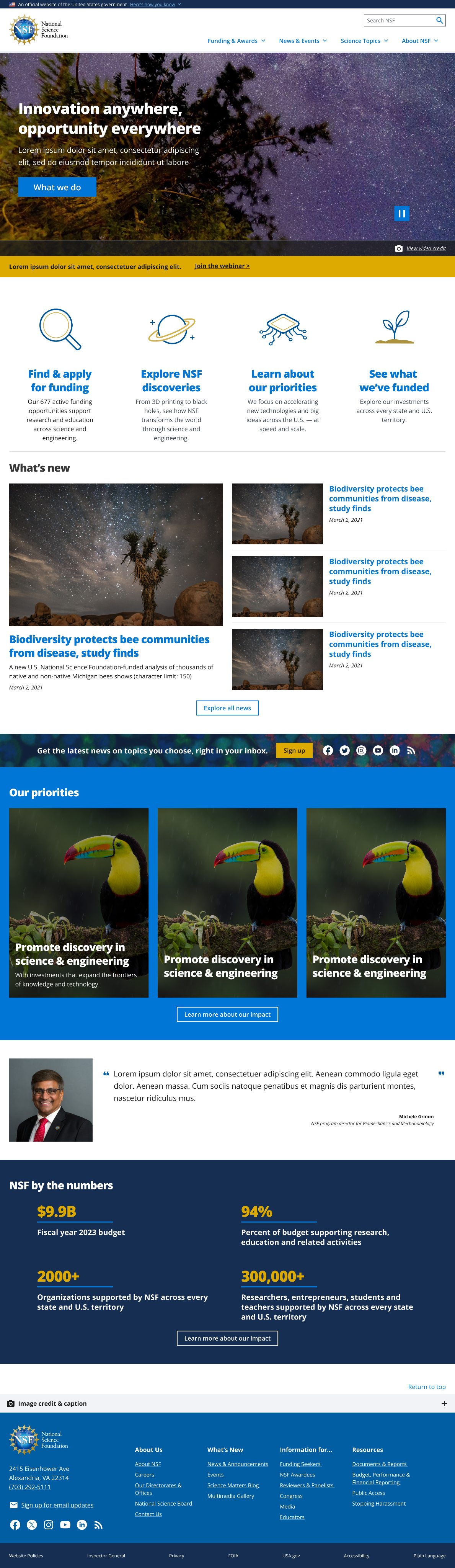 NSF.gov homepage redesign