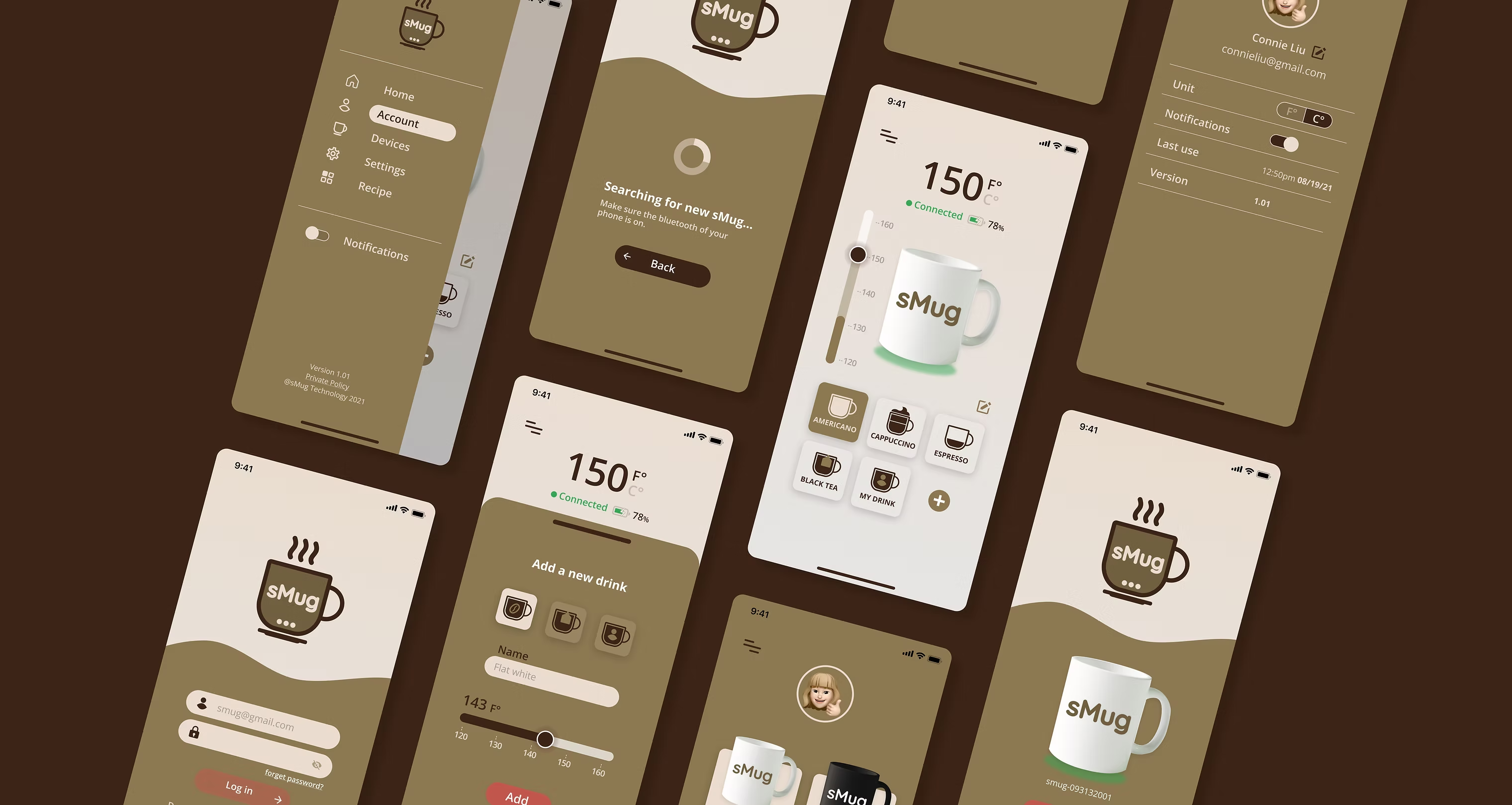 sMug app screens