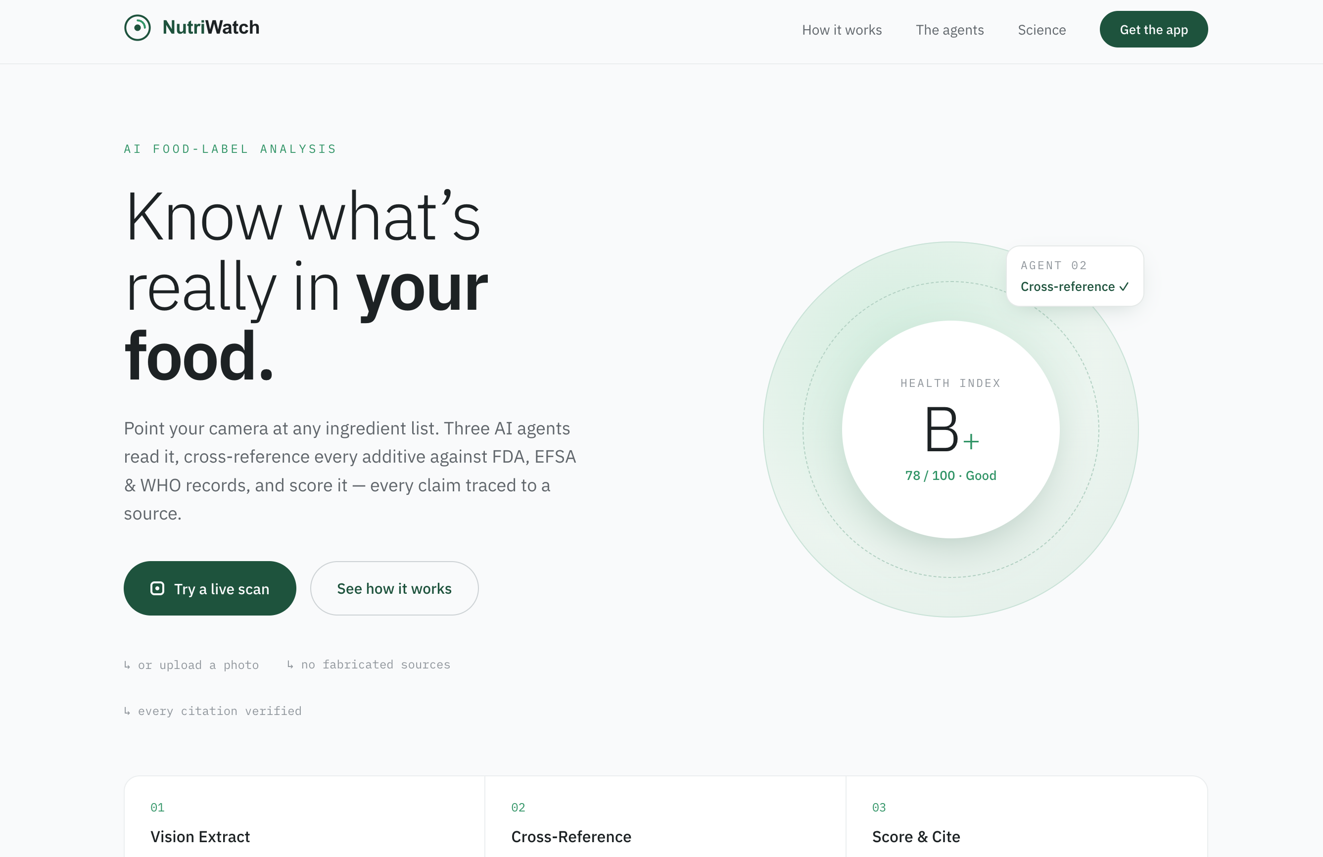 NutriWatch product homepage — Know what's really in your food